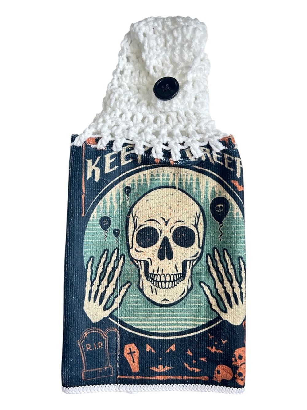 Handcrafted Halloween Black and Green Skeleton Hanging Kitchen Hand Towel - Picture 6 of 9